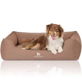 Knuffelwuff Orthopädisches Hundebett Leano aus Velours mit Handwebcharakter hellbraun XXL