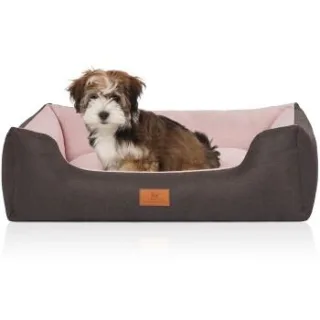 Knuffelwuff Hundebett Luke aus Velours mit feinem Handwebcharakter schwarz/ rosa S