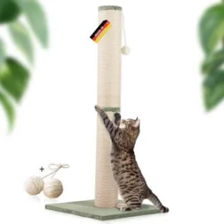 Rohrschneider ® Kratzbaum XL, extra dicke Kratzsäule Ø 12 cm, mit Spielzeug, Bodenplatte mit Cordbezug hellgrün 45 cm, 45 cm, 1,07 m