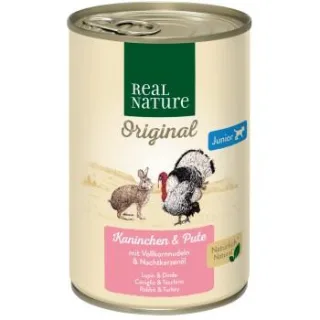 REAL NATURE Nassfutter Hund, Junior, Kaninchen und Pute 24x400 g
