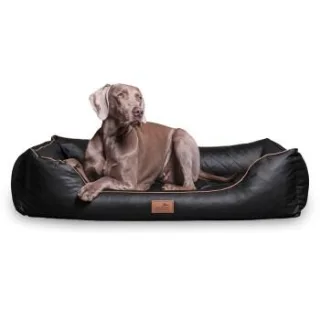 Tierlando LOUIS - Orthopädisches Hundebett aus gestepptem Kunstleder schwarz 80 cm, 22 cm, 60 cm