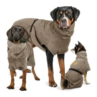 Rudelkönig Hundebademantel – schnelltrocknend & saugstark grau S