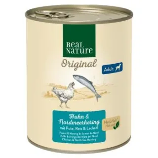 REAL NATURE Nassfutter Hund Adult Huhn und Nordmeerhering 12x800 g