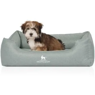 Knuffelwuff Orthopädisches Hundebett Luisa aus Velours mit feinem Handwebcharakter Sunshine Edition petrol S
