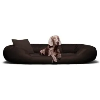 Tierlando ® Orthopädisches Hundebett Sammy VISCO | Kunstleder - High-Tech-Velours braun 1,4 m, 30 cm, 1,05 m