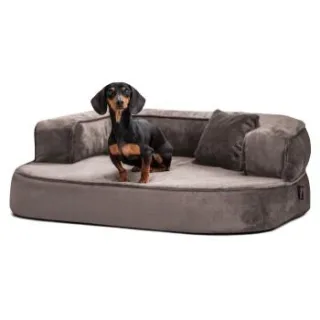 Tierlando SHARLEEN VISCO PLUS - Orthopädisches Hundesofa mit kuscheligem Teddystoff graphit/nature 80 cm, 30 cm, 60 cm