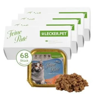 Lyra Pet Lecker.Pet Mia's Feine Paté Reich an Lachs Katzenfutter Nassfutter Vollnahrung 68x100 g