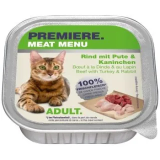 PREMIERE Meat Menu Nassfutter Katze Adult Rind mit Pute und Kaninchen 32x100 g