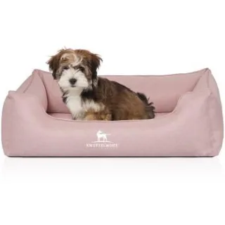 Knuffelwuff Orthopädisches Hundebett Luisa aus Velours mit feinem Handwebcharakter Sunshine Edition hellrosa S