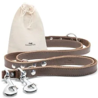 Freudentier Hundeleine aus zertifiziertem Leder 2m, verstellbar dunkelbraun 1,6 cm