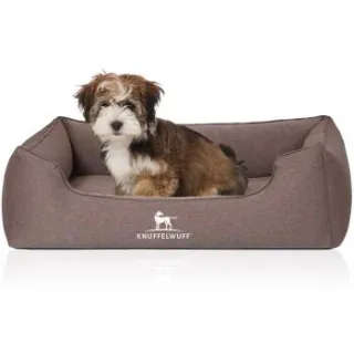 Knuffelwuff Orthopädisches Hundebett Leano aus Velours mit Handwebcharakter braun S