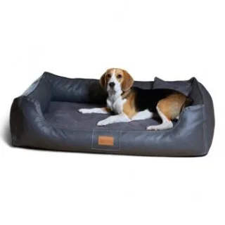 Tierlando ® MADDOX VIP Orthopädisches Hundebett VISCO Velours Kunstleder S - XXL schwarz/ graphit 1,2 m, 25 cm, 85 cm