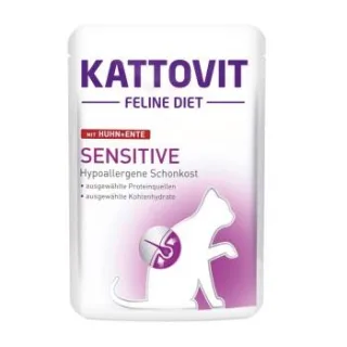 KATTOVIT Feline Diet Nassfutter Katze Sensitive Adult Huhn und Ente 48x85 g