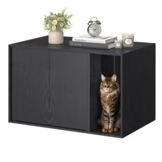 SONGMICS HOME Katzenklo-Schrank werkzeuglose Montage Push-to-Open Türen schwarz