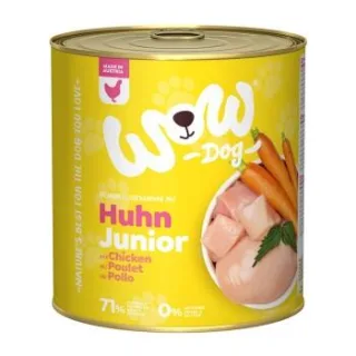 WOW Nassfutter Hund, Junior Huhn mit Karotte 6x800 g
