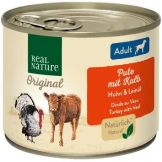 REAL NATURE Nassfutter Hund, Adult, Pute mit Kalb 24x200 g