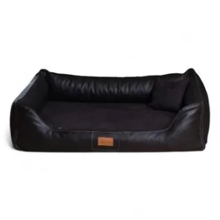 Tierlando ® MADDOX VIP Orthopädisches Hundebett VISCO Velours Kunstleder S - XXL schwarz 1,2 m, 25 cm, 85 cm