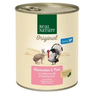 REAL NATURE Nassfutter Hund, Junior, Kaninchen und Pute 24x800 g