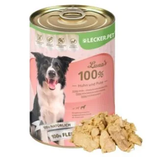 Lyra Pet Lecker.Pet Luna's 100 % Huhn und Pute Hundefutter Nassfutter 6x400 g
