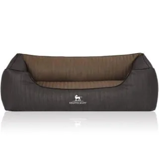 Knuffelwuff Orthopädisches Hundebett Outback aus laser-gestepptem Kunstleder schwarz/ gelb XL
