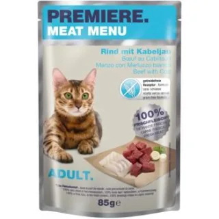 PREMIERE Meat Menu Nassfutter Katze Adult Rind mit Kabeljau 48x85 g