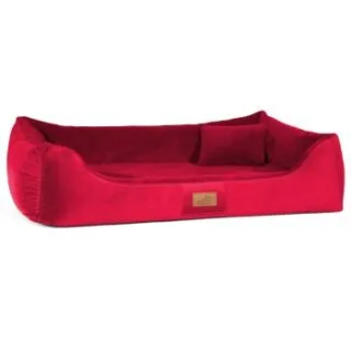 Tierlando FLOYD - Ultraweiches orthopädisches Hundebett High-Tech-Velours und Plüsch VISCO dunkelrot 1,5 m, 25 cm, 1 m