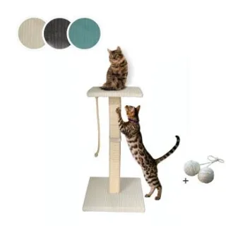 Rohrschneider ® Katzenbaum Emmi mit Vollholz-Holm und Gratis-Beigabe beige 45 cm, 45 cm, 77 cm