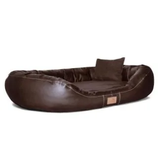 Tierlando Orthopädisches Hundebett LENNART VISCO PLUS Kunstleder und Velours braun 1 m, 25 cm, 85 cm