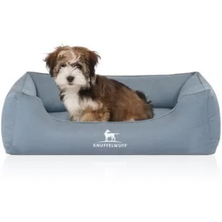 Knuffelwuff Orthopädisches Wasserabweisendes Hundebett Leon aus Velours mit Handwebcharakter hellblau S