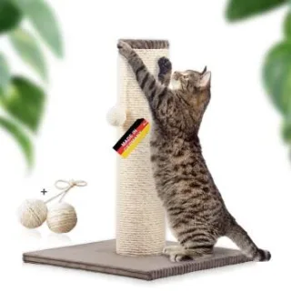 Rohrschneider ® Kratzbaum XL, extra dicke Kratzsäule Ø 12 cm, mit Spielzeug, Bodenplatte mit Cordbezug taupe 40 cm, 40 cm, 54 cm