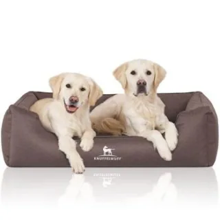 Knuffelwuff Orthopädisches Wasserabweisendes Hundebett Leon aus Velours mit Handwebcharakter braun/ grau XL