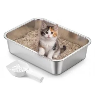 FEANDREA Katzenklo Edelstahl, Katzentoilette offen,geruchsfrei, leicht zu reinigen S