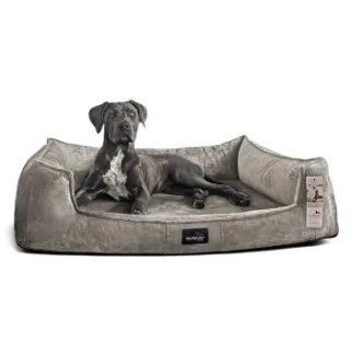Tierlando ® Orthopädisches Hundebett FRANKLIN Kuscheliger Teddy-Stoff - Hundesofa graphit/nature 1,1 m, 22 cm, 90 cm