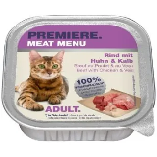 PREMIERE Meat Menu Nassfutter Katze Adult Rind mit Huhn und Kalb 32x100 g