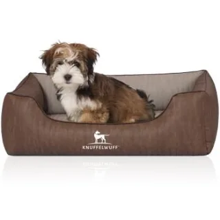 Knuffelwuff Orthopädisches Hundebett Outlander aus laser-gestepptem Kunstleder braun/ grau S