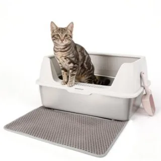 All for paws Edelstahl-Katzentoilette mit Streumatte & Schaufel sand