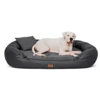 Tierlando Orthopädisches Hundebett LENNART VISCO PLUS Kunstleder und Velours schwarz/ graphit 1,4 m, 30 cm, 1,05 m