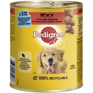 Pedigree Nassfutter Hund Adult ClassicSorten Rind, Lamm und Huhn 12x800 g