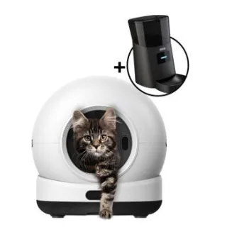 Zedar Selbstreinigende Katzentoilette, 82L Katzenklo Selbstreinigend mit App und Futterautomat Katze - Edelstahl napf - 6 Liter - mit APP Steuerung - K1200 PRO - Zedar A600