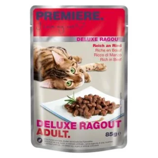 PREMIERE Deluxe Ragout Nassfutter Katze Adult Reich an Rind 44x85 g