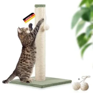 Rohrschneider ® Kratzbaum L, mit Katzenspielzeug, Bodenplatte mit Cordbezug hellgrün 36 cm, 36 cm, 64 cm