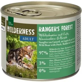 REAL NATURE WILDERNESS Nassfutter Katze, Adult, Rangers Forest, Wildschwein mit Ente, Kaninchen und Hirsch 24x200 g