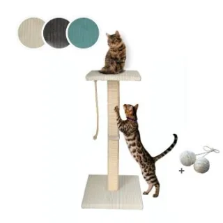 Rohrschneider ® Katzenbaum Emmi mit Vollholz-Holm und Gratis-Beigabe beige 45 cm, 45 cm, 97 cm