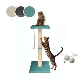 Rohrschneider ® Katzenbaum Emmi mit Vollholz-Holm und Gratis-Beigabe türkis 45 cm, 45 cm, 97 cm
