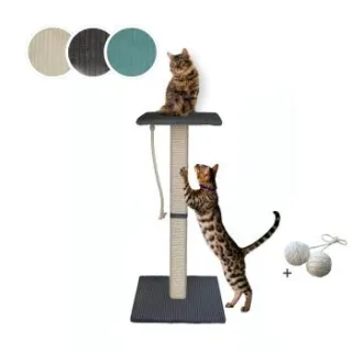 Rohrschneider ® Katzenbaum Emmi mit Vollholz-Holm und Gratis-Beigabe dunkelgrau 45 cm, 45 cm, 97 cm