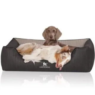 Knuffelwuff Orthopädisches Hundebett Outback aus laser-gestepptem Kunstleder schwarz/ grau XXL