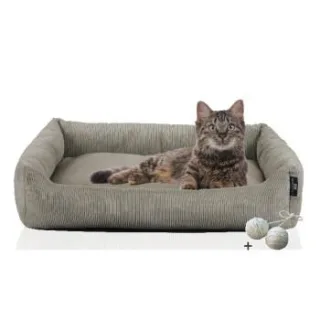 Rohrschneider ® Katzenbett waschbar mit Gratis-Beigabe, robuster Fein-Cordstoff taupe