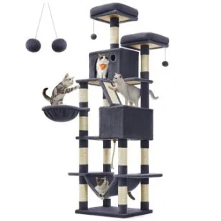 FEANDREA Katzenbaum XXL 206cm Kratzsäulen dunkelgrau