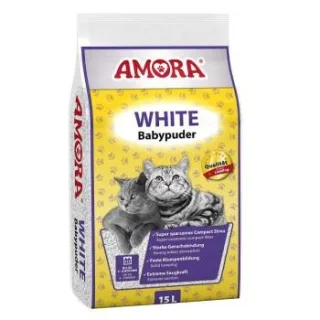 Amora White Katzenstreu m. Babypuderduft 15 Liter
