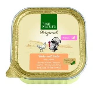 REAL NATURE Original Nassfutter Katze, Kitten, Huhn mit Pute und Lachsöl 16x100 g